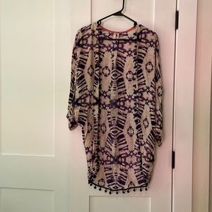 Purple + white multi printed kimono